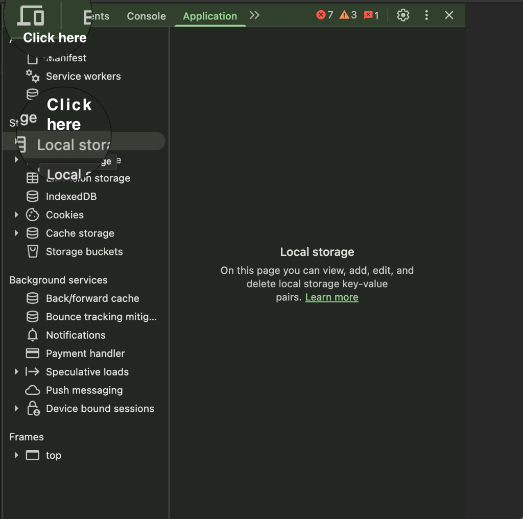 DevTools Application Storage Local Storage
