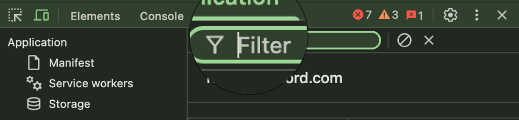 Filter input search bar in DevTools